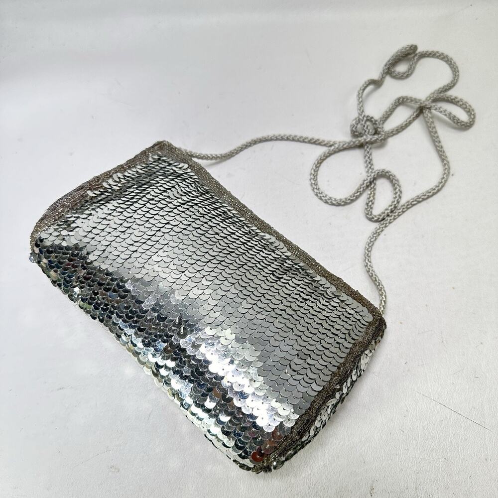 Vintage Dolce By Pierre Sequin Bag Handbag Purse Silver Beaded Edge Purse Lined